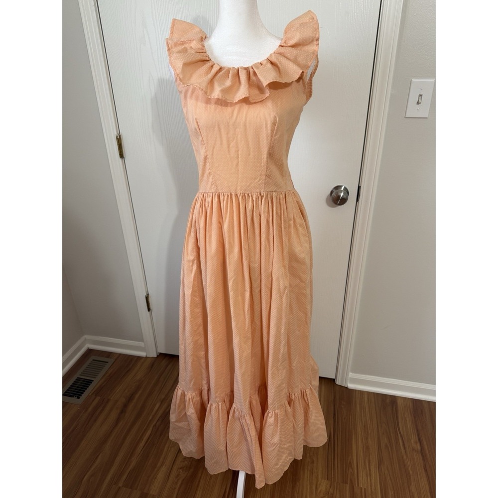 Vintage Homemade Sleeveless Peach Romantic Prairie Dress Cottage Core Medium